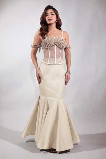 Jubinav Chadha Hand-Embroidered Shell Net Corset 