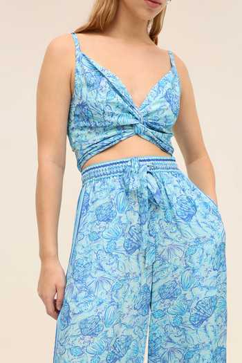 Tangerine Tiger Blue Crepe V-neck Lysa Tie-up Crop Top Online at Aza Fashions Tangerine Tiger_Blue Crepe V-neck Lysa Tie-up Crop Top _Online_at_Aza_Fashions