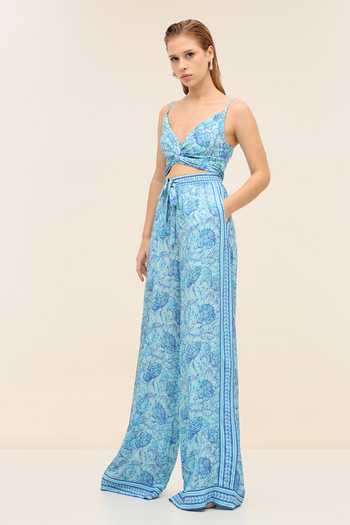 Buy Tangerine Tiger Blue Crepe V-neck Lysa Tie-up Crop Top Online at Aza Fashions Buy_Tangerine Tiger_Blue Crepe V-neck Lysa Tie-up Crop Top _Online_at_Aza_Fashions
