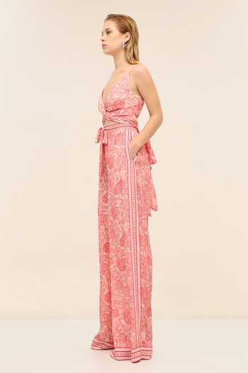 Tangerine Tiger Pink Crepe V-neck Lysa Tie-up Coral Crop Top Online at Aza Fashions Tangerine Tiger_Pink Crepe V-neck Lysa Tie-up Coral Crop Top _Online_at_Aza_Fashions