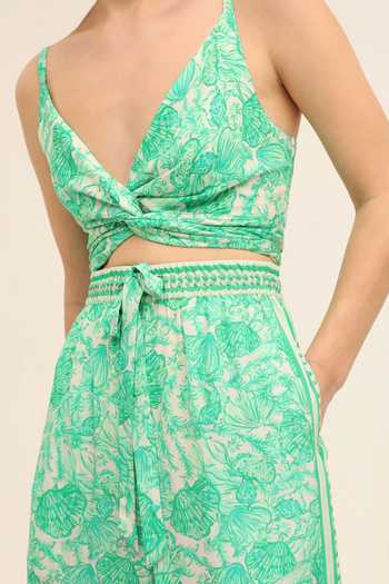 Buy Tangerine Tiger Green Crepe Plunge Neck Lysa Tie-up Crop Top Online at Aza Fashions Buy_Tangerine Tiger_Green Crepe Plunge Neck Lysa Tie-up Crop Top _Online_at_Aza_Fashions