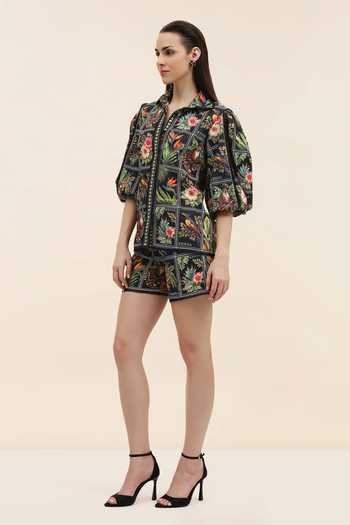 Tangerine Tiger Aven Postcard Print Midnight Shorts 