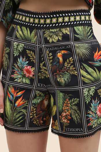 Buy_Tangerine Tiger_Black Poplin Aven Postcard Print Midnight Shorts _Online_at_Aza_Fashions