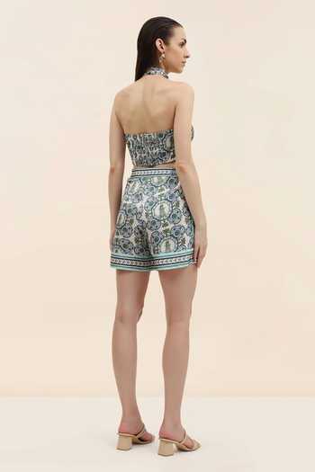 Tangerine Tiger Elio Azure Pineapple Print Shorts 
