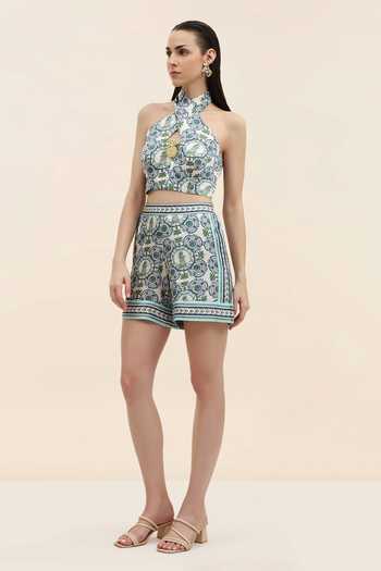 Tangerine Tiger_Multi Color Twill Elio Azure Pineapple Print Shorts _Online_at_Aza_Fashions