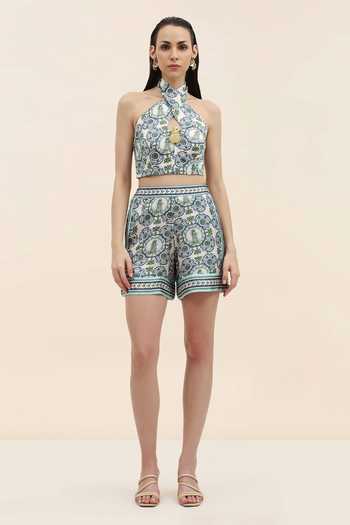 Tangerine Tiger Elio Azure Pineapple Print Shorts 