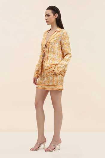 Buy_Tangerine Tiger_Orange Twill Elio Marigold Pineapple Print Shorts _Online_at_Aza_Fashions