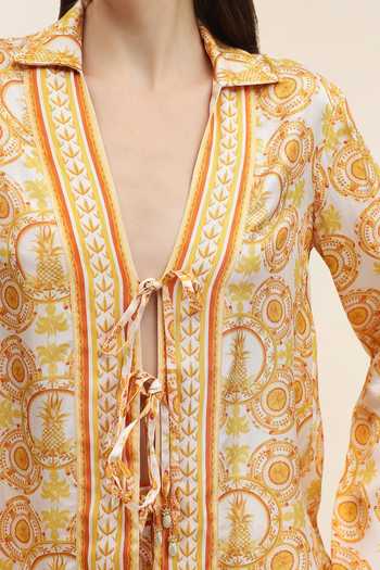 Shop_Tangerine Tiger_Orange Twill Elio Marigold Pineapple Print Shorts _Online_at_Aza_Fashions