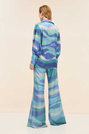 Tangerine Tiger Aqua Blue Satin Shirt 