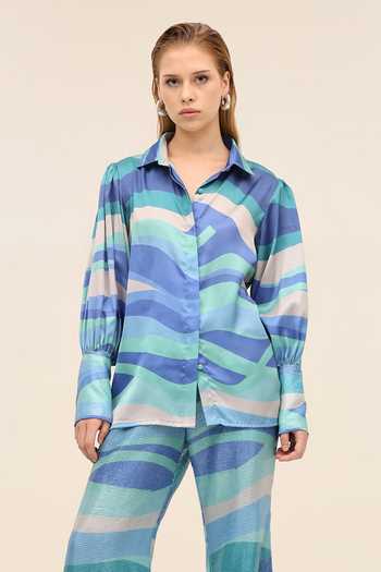 Tangerine Tiger Aqua Blue Satin Shirt 