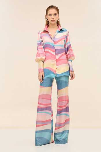 Buy Tangerine Tiger Multi Color Satin Collared Neck Aqua Skye Shirt Online at Aza Fashions Buy_Tangerine Tiger_Multi Color Satin Collared Neck Aqua Skye Shirt _Online_at_Aza_Fashions