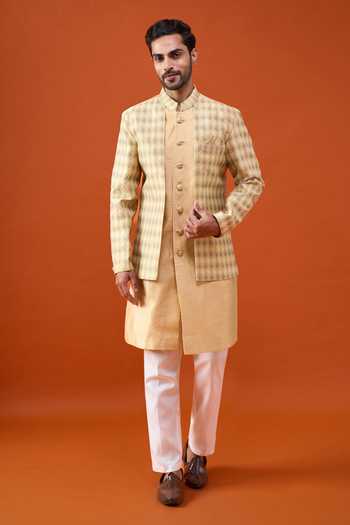Arihant Rai Sinha Self Geometric Pattern Layered Sherwani Set 