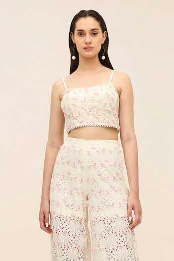 Buy Tangerine Tiger White Square Neck Bubbi Oyster Crop Top And Palazzo Set Online at Aza Fashions Buy_Tangerine Tiger_White Square Neck Bubbi Oyster Crop Top And Palazzo Set _Online_at_Aza_Fashions