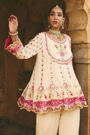 Buy Ajiesh Oberoi Ivory Tissue, Crinkle Scoop Neck Titli Mirror Work Kurta Set Online at Aza Fashions Buy_Ajiesh Oberoi_Ivory Tissue, Crinkle Scoop Neck Titli Mirror Work Kurta Set _Online_at_Aza_Fashions