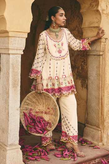 Shop Ajiesh Oberoi Ivory Tissue, Crinkle Scoop Neck Titli Mirror Work Kurta Set Online at Aza Fashions Shop_Ajiesh Oberoi_Ivory Tissue, Crinkle Scoop Neck Titli Mirror Work Kurta Set _Online_at_Aza_Fashions