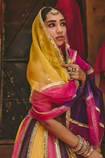 Ajiesh Oberoi_Multi Color Organza, Tissue, Chamkili Kiran Embroidered Blouse Lehenga Set _Online_at_Aza_Fashions