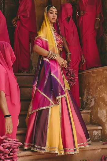 Shop_Ajiesh Oberoi_Multi Color Organza, Tissue, Chamkili Kiran Embroidered Blouse Lehenga Set _Online_at_Aza_Fashions