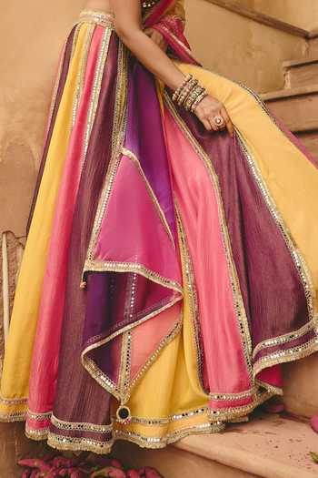 Ajiesh Oberoi_Multi Color Organza, Tissue, Chamkili Kiran Embroidered Blouse Lehenga Set _at_Aza_Fashions