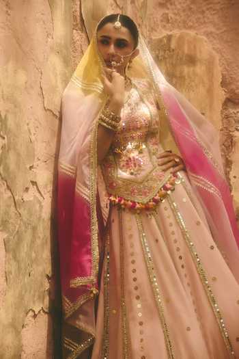 Ajiesh Oberoi_Pink Organza, Tissue, Crinkle Embroidery, Gulabi Shaan Corset Lehenga Set _Online_at_Aza_Fashions
