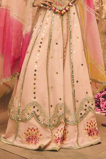 Shop_Ajiesh Oberoi_Pink Organza, Tissue, Crinkle Embroidery, Gulabi Shaan Corset Lehenga Set _Online_at_Aza_Fashions