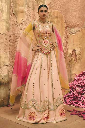 Ajiesh Oberoi Gulabi Shaan Embroidered Corset Lehenga Set