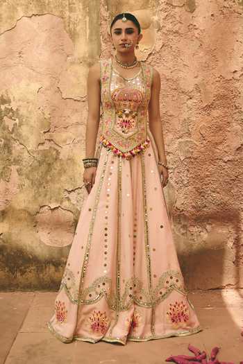 Ajiesh Oberoi Gulabi Shaan Embroidered Corset Lehenga Set