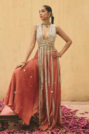 Ajiesh Oberoi Mirchi Rani Embroidered Kurta & Sharara Set