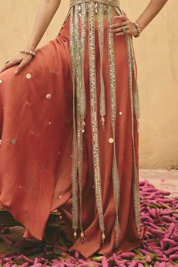 Shop_Ajiesh Oberoi_Orange Organza, Tissue, Crinkle Mirchi Rani Embroidered Kurta And Sharara Set _Online_at_Aza_Fashions