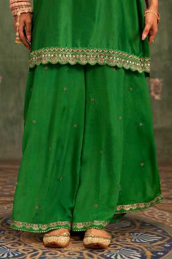 Buy_Am By Anita Mittal_Green Raw Silk Scoop Neck Mahiya Kurta Set 
