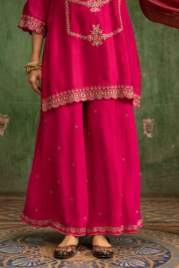 Buy Am By Anita Mittal Fuchsia Raw Silk Scoop Neck Mahiya Sharara Set Online at Aza Fashions Buy_Am By Anita Mittal_Fuchsia Raw Silk Scoop Neck Mahiya Sharara Set _Online_at_Aza_Fashions