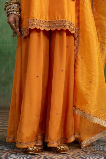 Buy Am By Anita Mittal Orange Raw Silk Scoop Neck, Yes Mahiya Sharara Set Online at Aza Fashions Buy_Am By Anita Mittal_Orange Raw Silk Scoop Neck, Yes Mahiya Sharara Set _Online_at_Aza_Fashions