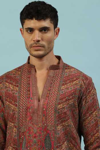 Shop_Dev Ki Raha_Multi Color Royal Mosaic Embroidered Kurta Set _Online_at_Aza_Fashions