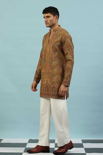 Shop_Dev Ki Raha_Yellow Chamak Embroidered Kurta Set _Online_at_Aza_Fashions