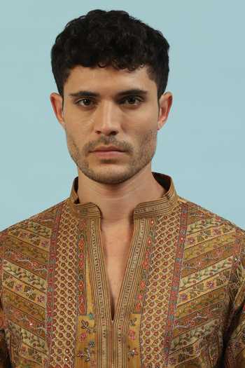 Dev Ki Raha_Yellow Chamak Embroidered Kurta Set _at_Aza_Fashions