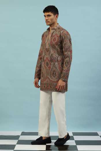 Dev Ki Raha Brown Chamak Paisley Embroidered Kurta And Pyjama Set Online at Aza Fashions Dev Ki Raha_Brown Chamak Paisley Embroidered Kurta And Pyjama Set _Online_at_Aza_Fashions