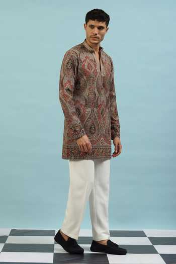 Buy Dev Ki Raha Brown Chamak Paisley Embroidered Kurta And Pyjama Set Online at Aza Fashions Buy_Dev Ki Raha_Brown Chamak Paisley Embroidered Kurta And Pyjama Set _Online_at_Aza_Fashions