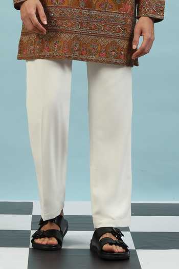 Dev Ki Raha_Yellow Chamak Embroidered Kurta And Pyjama Set _Online_at_Aza_Fashions