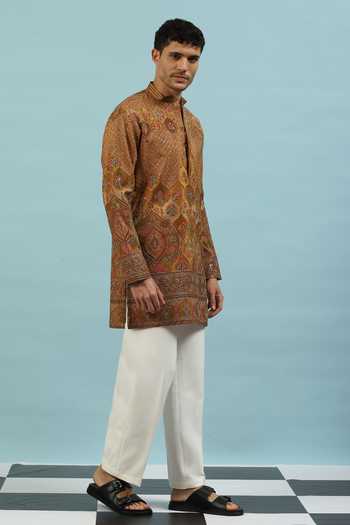Buy_Dev Ki Raha_Yellow Chamak Embroidered Kurta And Pyjama Set _Online_at_Aza_Fashions