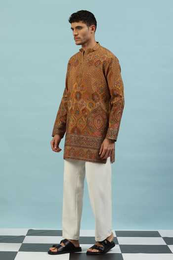 Shop_Dev Ki Raha_Yellow Chamak Embroidered Kurta And Pyjama Set _Online_at_Aza_Fashions