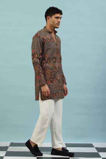 Buy_Dev Ki Raha_Grey Chamak Embroidered Ethnic Set _Online_at_Aza_Fashions
