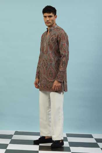 Dev Ki Raha_Slate Chamak Embroidered Kurta Set _Online_at_Aza_Fashions