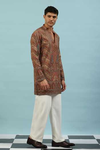 Shop_Dev Ki Raha_Red Chamak Embroidered Kurta Set _Online_at_Aza_Fashions