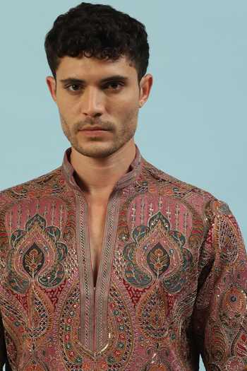 Shop_Dev Ki Raha_Pink Chamak Embroidered Kurta Set _Online_at_Aza_Fashions