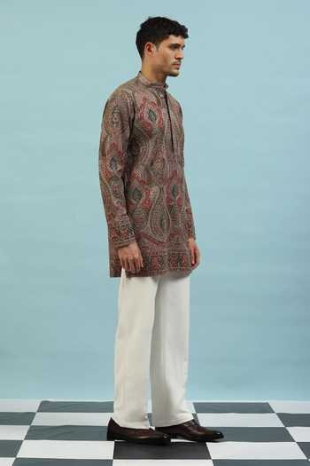 Dev Ki Raha_Pink Chamak Paisley Embroidered Kurta Set _Online_at_Aza_Fashions