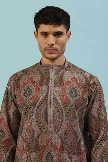 Dev Ki Raha_Pink Chamak Paisley Embroidered Kurta Set _at_Aza_Fashions