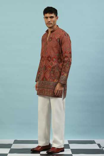 Buy_Dev Ki Raha_Brown Chamak Ornamental Embroidered Kurta Set _Online_at_Aza_Fashions