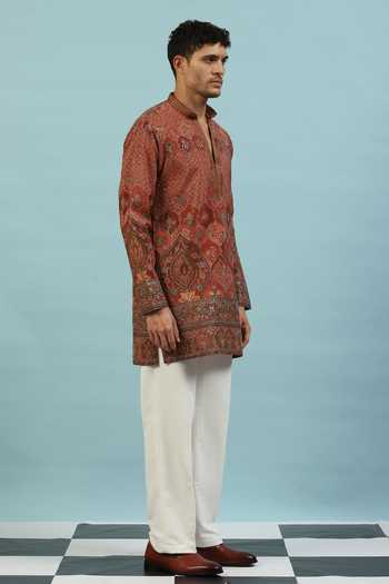 Shop_Dev Ki Raha_Brown Chamak Ornamental Embroidered Kurta Set _Online_at_Aza_Fashions