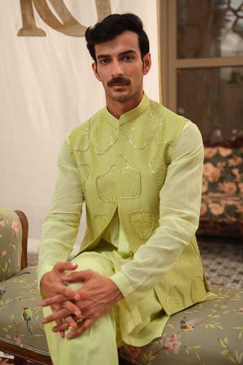 Buy Runit Gupta Green Chanderi Silk Sequins, Pearls Amoeba Bundi Online at Aza Fashions Buy_Runit Gupta_Green Chanderi Silk Sequins, Pearls Amoeba Bundi _Online_at_Aza_Fashions