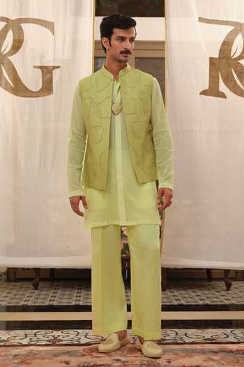 Buy Runit Gupta Green Chanderi , Cotton, Georgette, Vegan Sequins Amoeba Bundi Set Buy_Runit Gupta_Green Chanderi , Cotton, Georgette, Vegan Sequins Amoeba Bundi Set