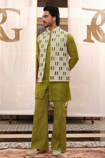Runit Gupta_Grey Linen Embroidery, Cut Work Tiles Bundi _at_Aza_Fashions